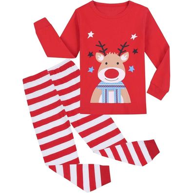 Codkkre Kinder Weihnachts-Schlafanzug Langarm Baumwolle Pyjama Set Unisex 2-12