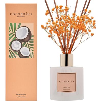 Cocorrína Raumduft Reed Diffuser 200ml mit 8 Duftstäbchen - Kokosnuss-Limette