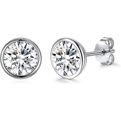 Josfeva Ohrstecker Silber 925, 8mm, Kleine Runde Damen Ohrstecker mit Kristall