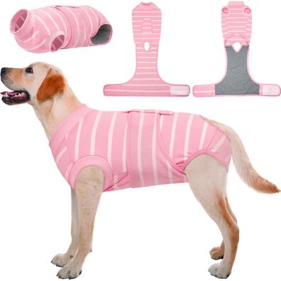 Kuoser Hundebody nach OP, atmungsaktiv, Rosa Streifen, Größe L (41-51cm Rücken