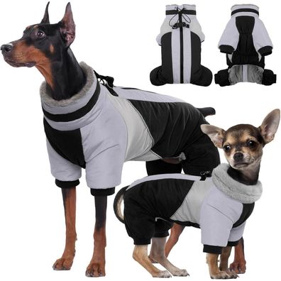 Kuoser Wasserdichter Hundemantel mit Geschirr - Warm, Reflektierend, Schwarz S