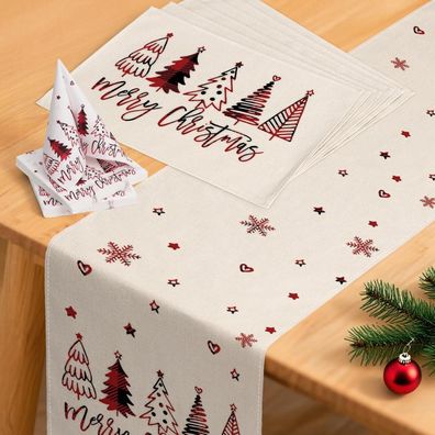 YCOLL Weihnachtsdeko Tischläufer Set Rot Winter Modern Wasserabweisend mit 6