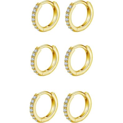 Huabola CALYN 3 Paar Creolen Silber 925, Gold Creolen Set mit AAA Zirkonia