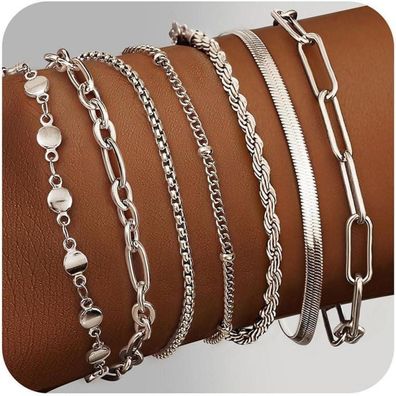 Adramata 7-teiliges Armband Set Damen Edelstahl 14K Vergoldet, Verstellbar