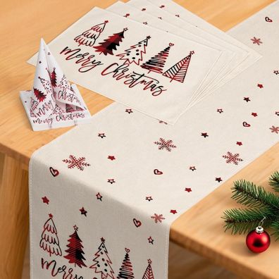 YCOLL Weihnachts-Tischdeko-Set: Läufer (40x140), 4 Platzsets, 20 Servietten