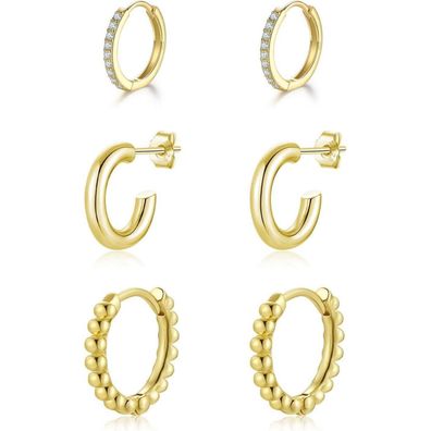 Huabola CALYN 3 Paar Creolen Silber 925, Gold Creolen Set für Damen Herren