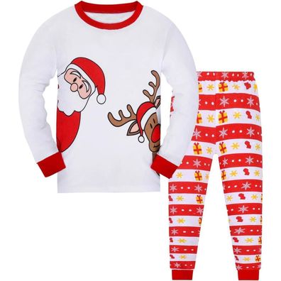 Codkkre Kinder Weihnachts Schlafanzug Unisex Langarm Baumwolle Pyjama Set 2-12