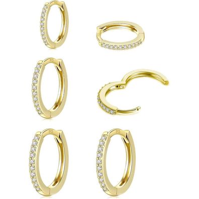 Huabola CALYN 3 Paar Creolen Silber 925, Gold Creolen Set für Damen Herren