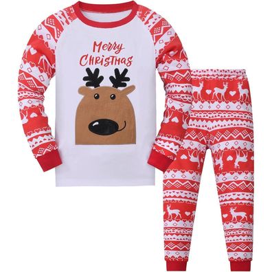Codkkre Kinder Weihnachts Schlafanzug Langarm Baumwolle Pyjama Set 2-12 Jahre