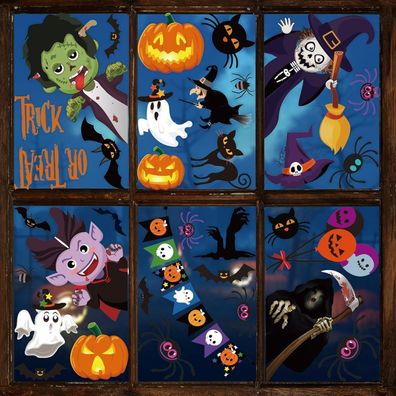 Moxled Halloween Fensteraufkleber Set, 55 Stück mit Kürbis, Spinnennetz