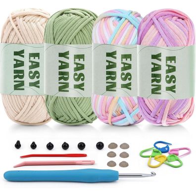 4 x 50g Dickes Häkelgarn Set - Baumwolle & Nylon Mix für Anfänger (Beige