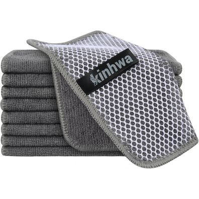 KinHwa 9er Set Küchenspüllappen 18x18 cm, Mikrofaser mit Scheuerseite, schnell