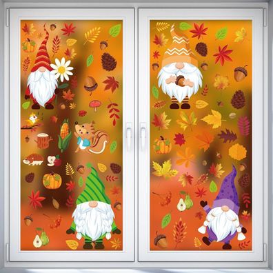 Moxled 159 Stück Fensterbilder Herbst - Zwerg, Ahornblatt, Kürbis, Truthahn