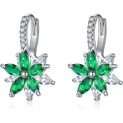 Josfeva Damen Creolen Ohrringe, Kleine Huggie Kreolen mit Blumen & Zirkonia