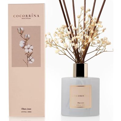 Cocorrína Raumduft Reed Diffuser 200ml - Clean Linen, Langanhaltender Duft für