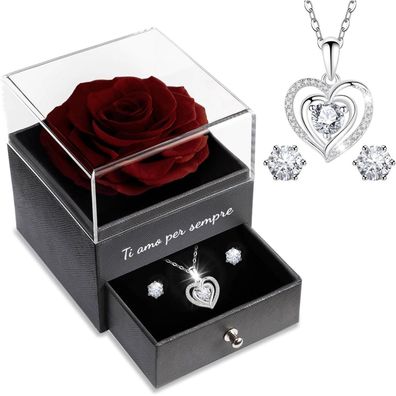 Sunia Ewige Rote Rose Geschenk für Frauen mit Herz Halskette, Mama, Oma