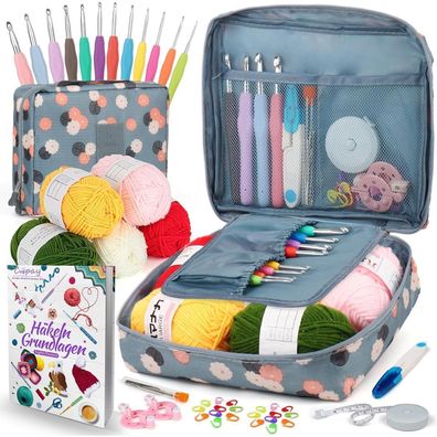 Coopay Häkelset für Anfänger, Blaue Blume Häkelnadel Set mit 2,0-8,0 mm