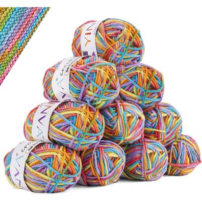 YINVA Häkelwolle 10x25g Bunt Farbverlauf Garn zum Stricken und Handwerk (Blau