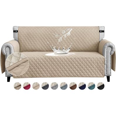 FIGOOO wasserdichter Sofabezug 3-Sitzer, gesteppt, rutschfest, kratzfest, beige