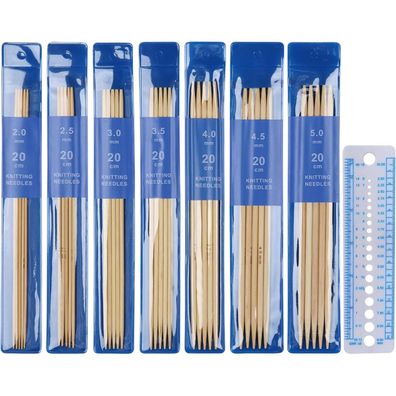 Coopay Bambus Stricknadeln Set, 20cm Doppelspitzen, 35 Stück Nadelspiel 2,0-5,0