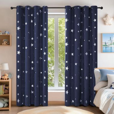 Deconovo Blickdichte Gardinen mit Sternenmuster, Kälteschutz, 2er Set