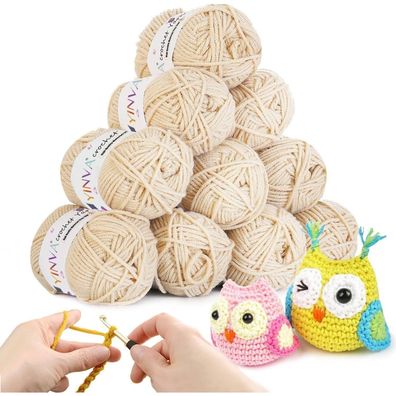 YINVA Häkelgarn Set (10x25g) aus 100% Acryl - Creme Wolle zum Häkeln und