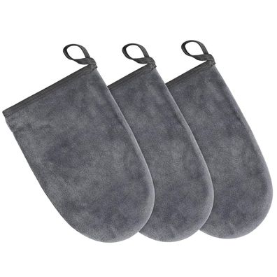 KinHwa Mikrofaser Waschhandschuh, wiederverwendbar, 13x20 cm, 3er Pack, Grau