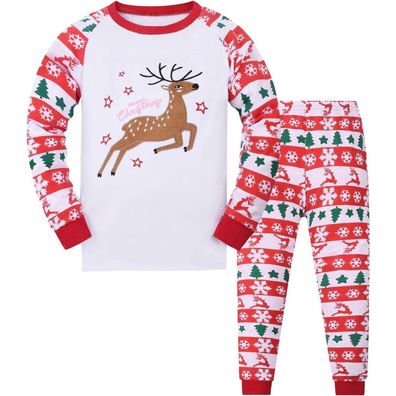 Codkkre Weihnachts Schlafanzug Kinder Unisex Jungen Mädchen Langarm Baumwolle