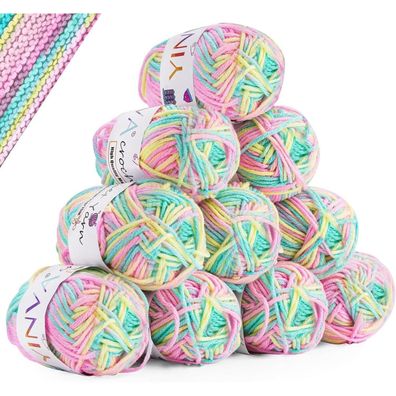 YINVA Wolle zum Häkeln, 10 x 25g Bunt Farbverlauf Häkelgarn für Stricken und