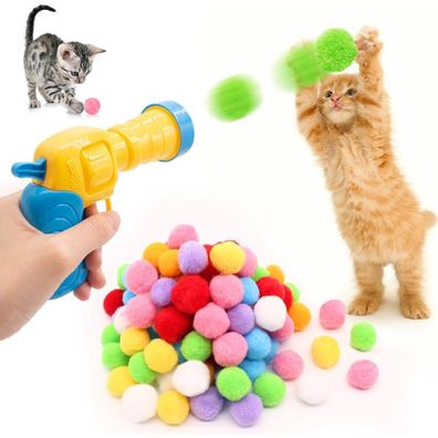 HDKAJL 100 Stück Katzenspielzeug mit Ballwerfer - Interaktives Plüschspielzeug