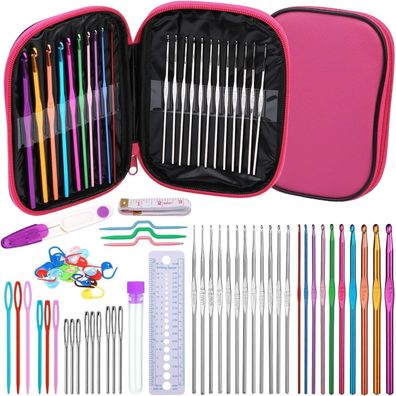 Ruasol Häkelnadel-Set, 60-teilig mit Aufbewahrungsbox, ergonomische