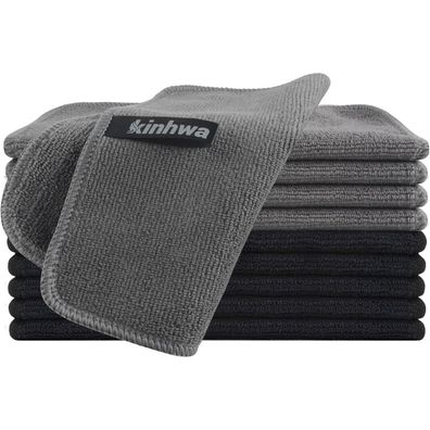 KinHwa Mikrofaser Reinigungstücher, Schwarz+Grau, 20x20cm, 10 Stück