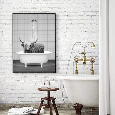 LYBOHO Schottische Hochlandrind Badezimmer Bilder Lustige Tier in der Badewanne