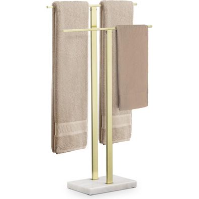 KES Stehender Handtuchhalter Gold, 2-armig, Edelstahl SUS304 mit Marmor Basis