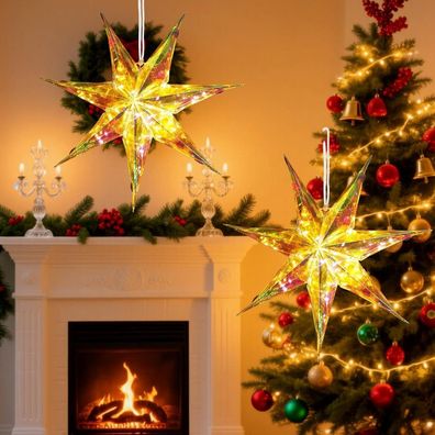 Sunbeauty 2er Set beleuchtete Weihnachtsstern Fenster Deko, 35cm, 7 Zacken