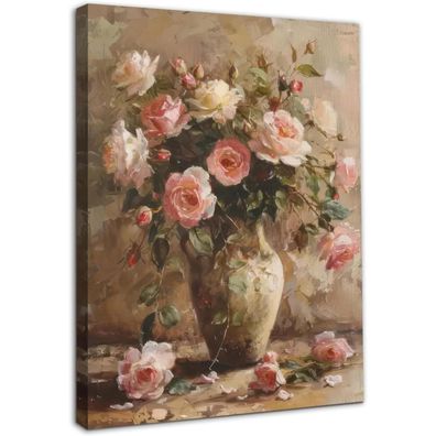 Dazzlewall Gerahmte Vintage Blumen Wandkunst Leinwand 30x40 cm Rosa für