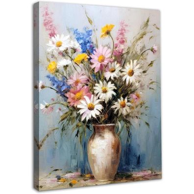 Dazzlewall Gerahmte Vintage Blumen Wandkunst, Bunte Gänseblümchen Ölgemälde