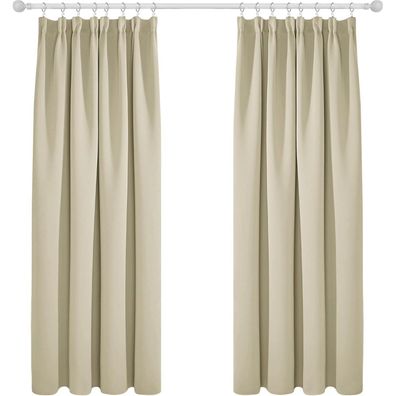 Deconovo Kräuselband Gardinen 183x168cm Beige (2er Set) - Blickdicht & Thermo