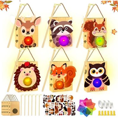 Heyidamai 6er Laternen Bastelset für Kinder mit LED und Buntglas-Effekt, Fuchs