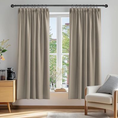 Deconovo Gardinen Blickdicht Kräuselband Vorhang Verdunkelung 183x168cm Taupe