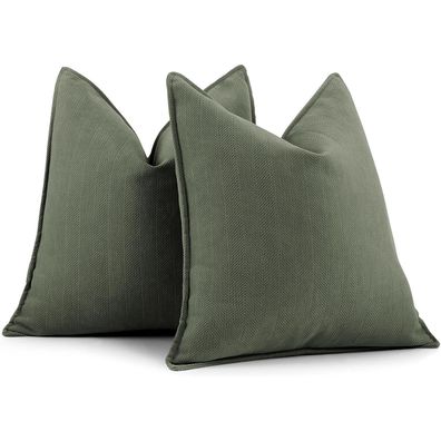 ZWJD Kissenbezug 50x50 cm, 2er Set, Armeegrün, Chenille, weich und luxuriös