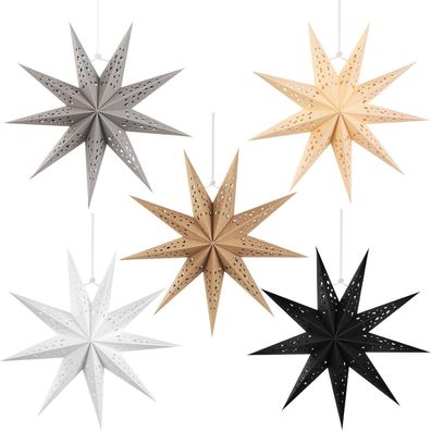Sunbeauty 5er Set Papiersterne 30cm Braun, Grau, Schwarz, Weiß - 9 Zacken für
