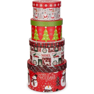 Oairse 4er Set Geschenkboxen mit Deckel, rund, stapelbar, aus recycelter Pappe