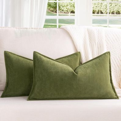 ZWJD Oliv Grün Kissenbezug 30x50 cm, 2er Set Chenille Sofakissen Hüllen