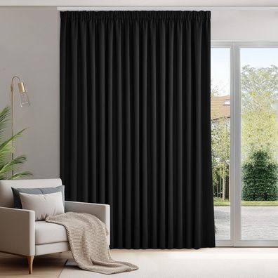 Deconovo Verdunkelungsvorhang mit Kräuselband, blickdicht, 220x300 cm, Schwarz