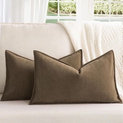 ZWJD Chenille Kissenbezüge 30x50 cm, 2er Set, Braun - Weich & Luxuriös für