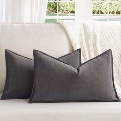 ZWJD 2er Set Chenille Kissenbezüge 30x50 cm, rustikal grau, weich und luxuriös