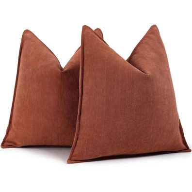 ZWJD Chenille Kissenbezug 55x55 cm, 2er Set, Rostfarben - Weich & Luxuriös für