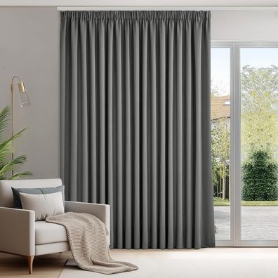 Deconovo Blickdichte Thermogardine mit Kräuselband, 260x300 cm, Hellgrau, 1