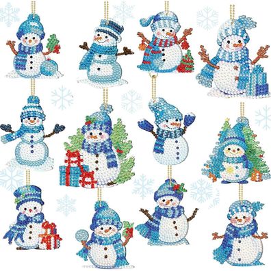 Schneemann Diamond Painting Anhänger Set - Bastel-Deko für Kinder, Weihnachten